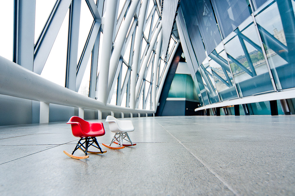 Pair of miniature Eames RAR rockers in London, England