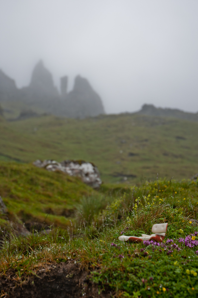 Eames lounge in front of Old Man of Storr, Scotland