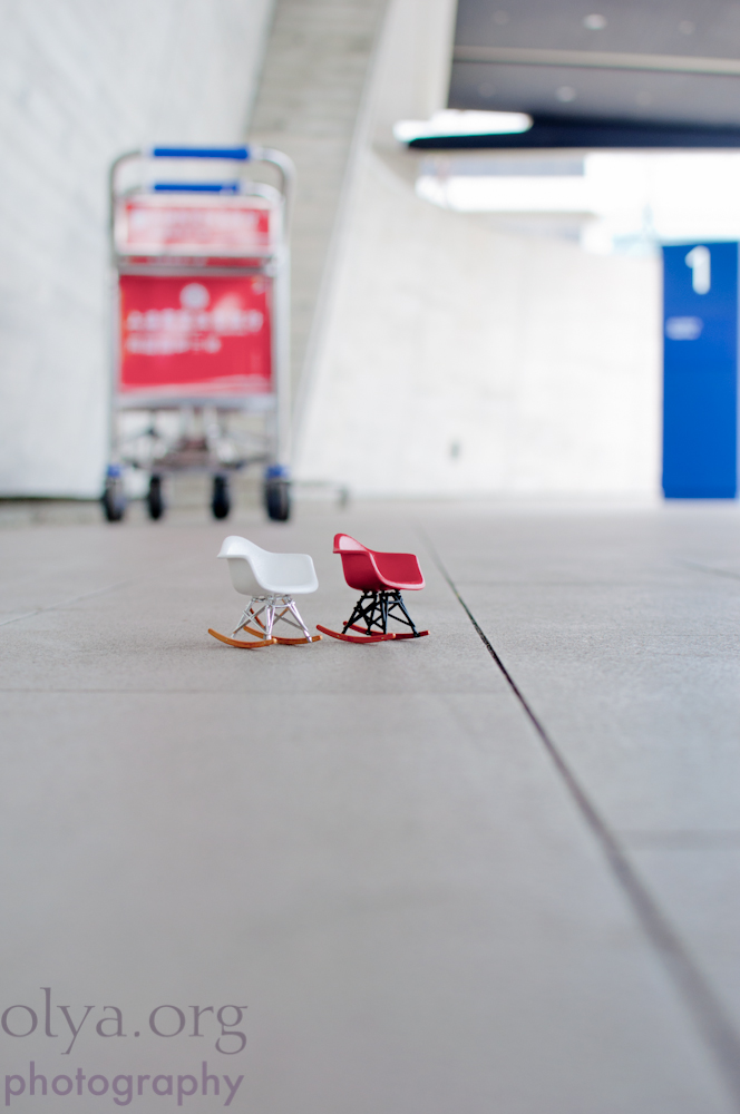 Miniature Eames RAR rockers in the airport, Taipei, Taiwan
