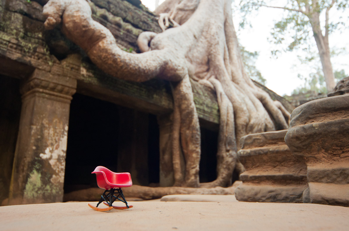 Miniature Eames Rocking Chair in Cambodia Ruins in Angor Wat